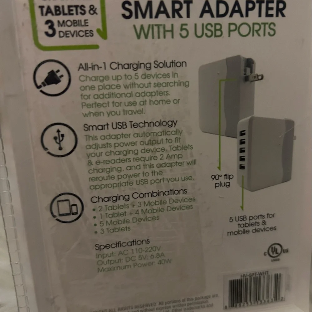 Hype 5 Port Compact Travel USB Charging Station Folding Adapter Wall Charger